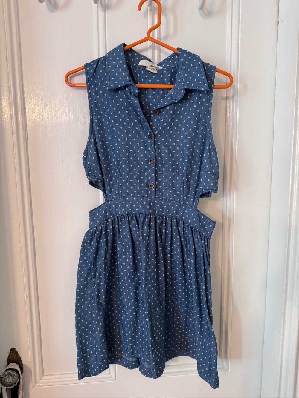 Sans Souci Blue Polka Dot Collared Sleeveless Dress with Side Cutouts